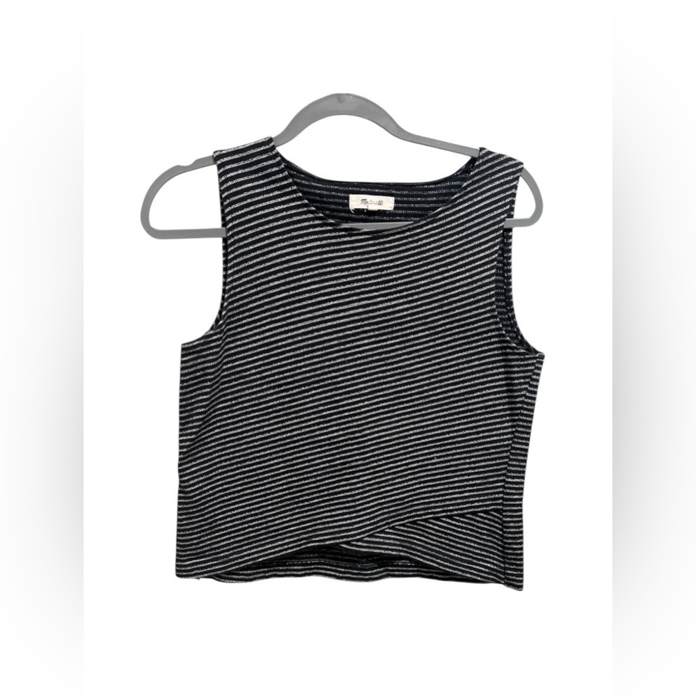 Madewell Striped Wrap Front Cropped Tank Top Black White Size Small